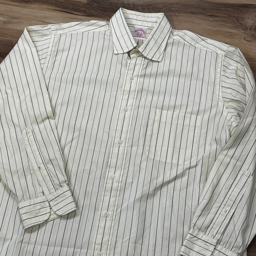 Vintage 80s Brooks Brothers Shirt 16-2 Striped Cotton Button Up Hong Kong